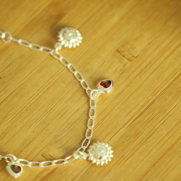 925 Sterling Silver Red Cubic Zirconia ♥️ Anklets - Picture 4 of 7